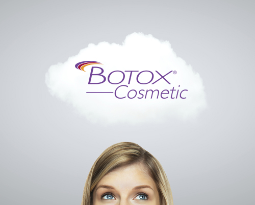 woman thinking with cloud over her head showing Botox logo