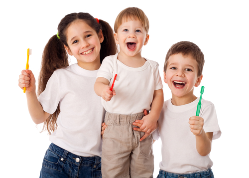 Happy kids with toothbrushes, isolated on white