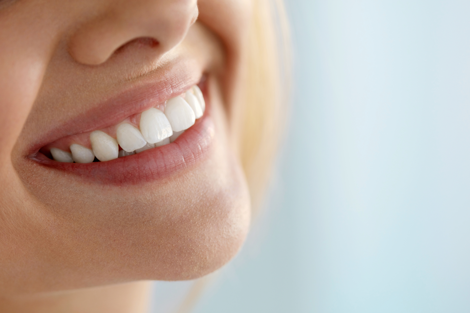 Close up of white teeth after professional tooth whitening treatment